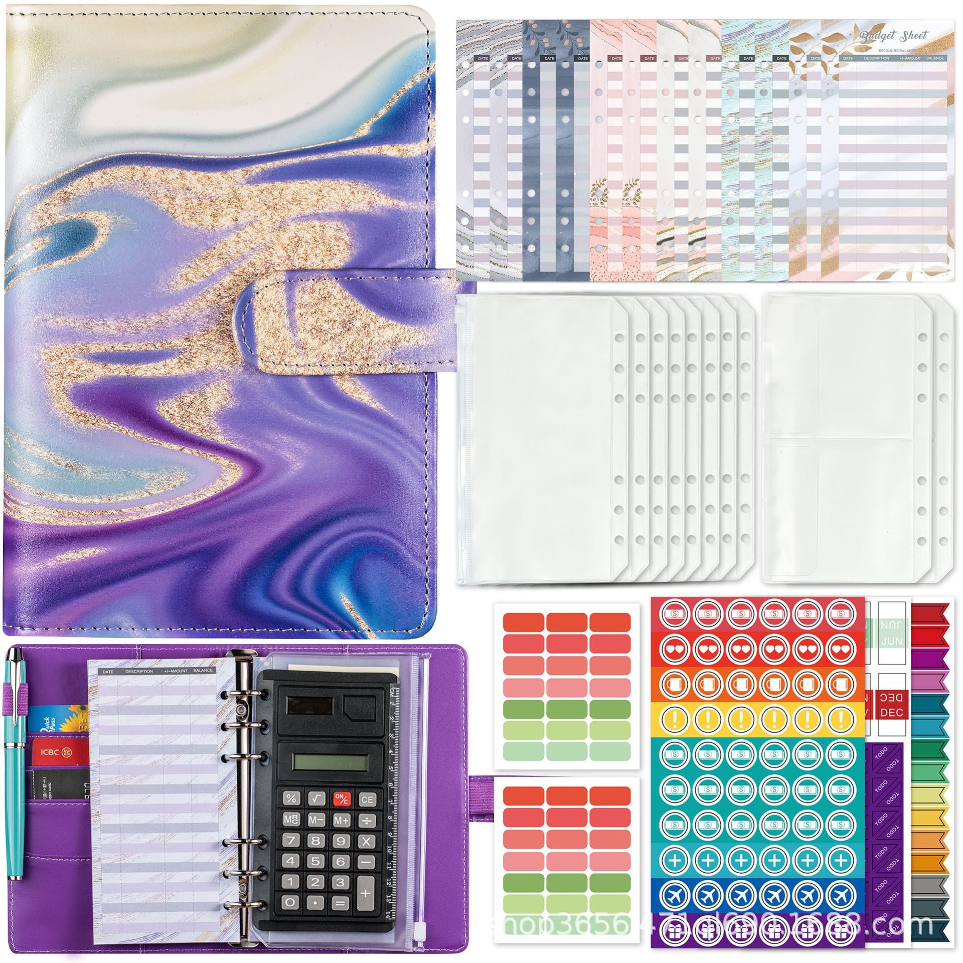 Wholesale A6 Binder Dunhuang Watercolor Printed PU Leather Financial Ledger